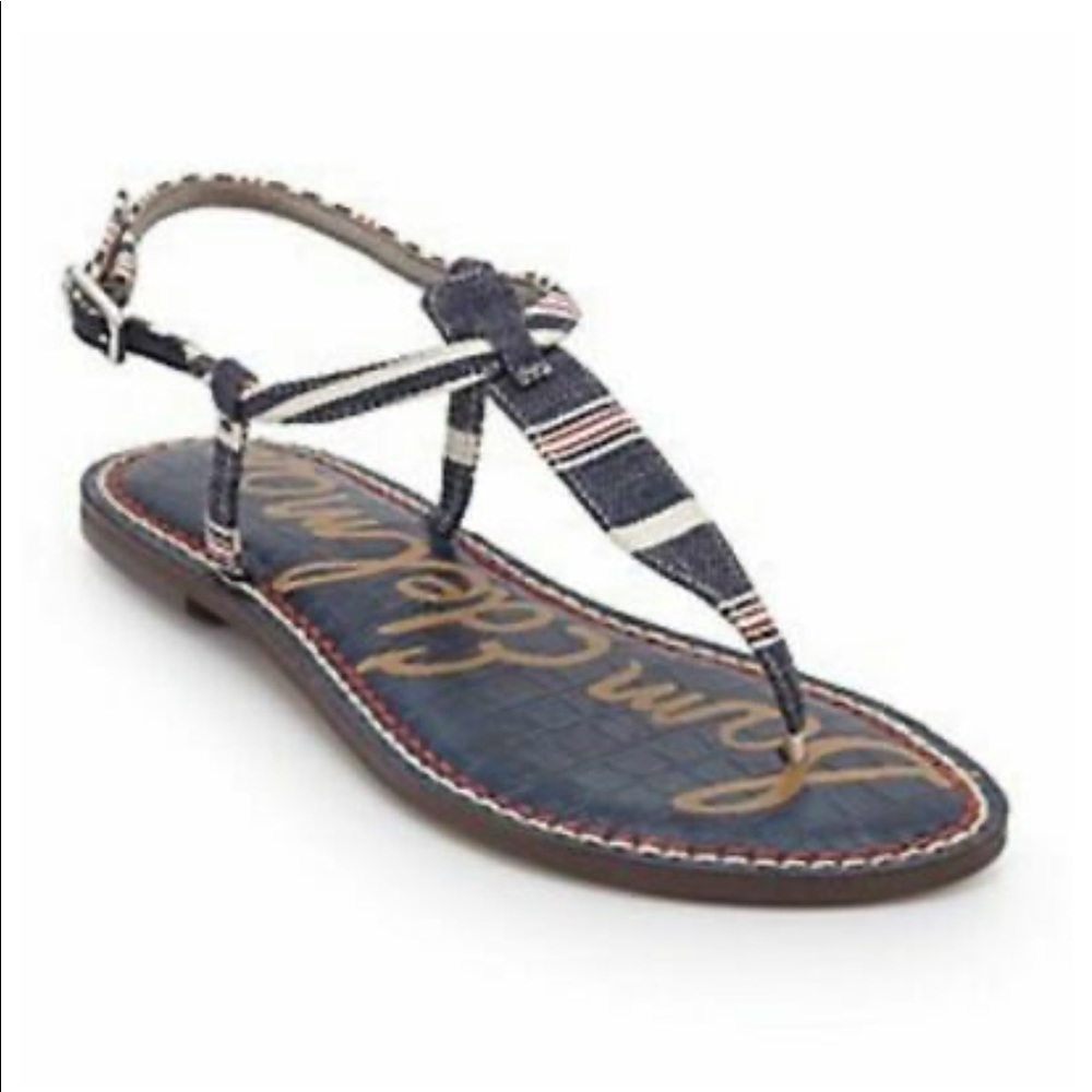 Sam Edelman Gigi Denim Striped Sandals Red Blue